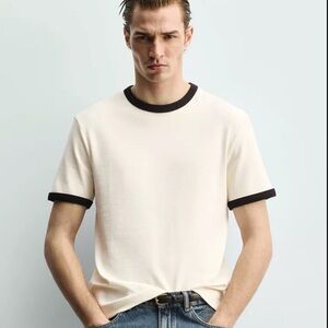 Zara Men’s Turkish Cotton Pique Contrast Trim Ringer Tee Shirt